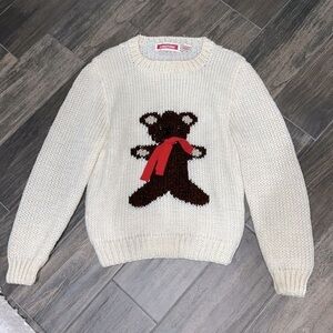 Vintage 1980’s Directions Hand Knit Teddy Bear Granny Sweater Sz L
